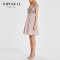 Knee Length Cute Style Cap Sleeve Pink Color Lace Sequin Party Dress